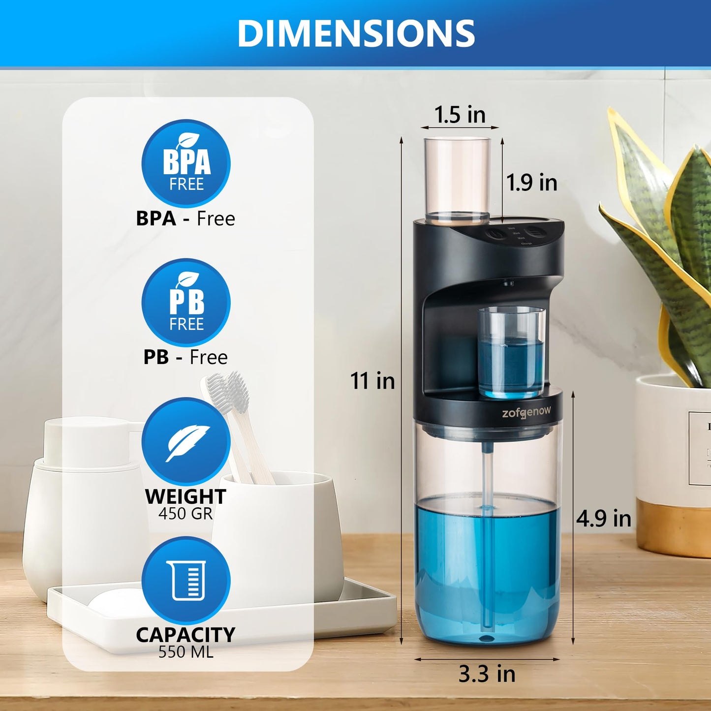 ZOFGENOW Automatic Mouthwash Dispenser for Bathroom,Bathroom Accessories 19.4 Fl Oz Dispensers with Magnetic Cups,Wall Mounted Dispenser,Suitable for All Age Groups,White