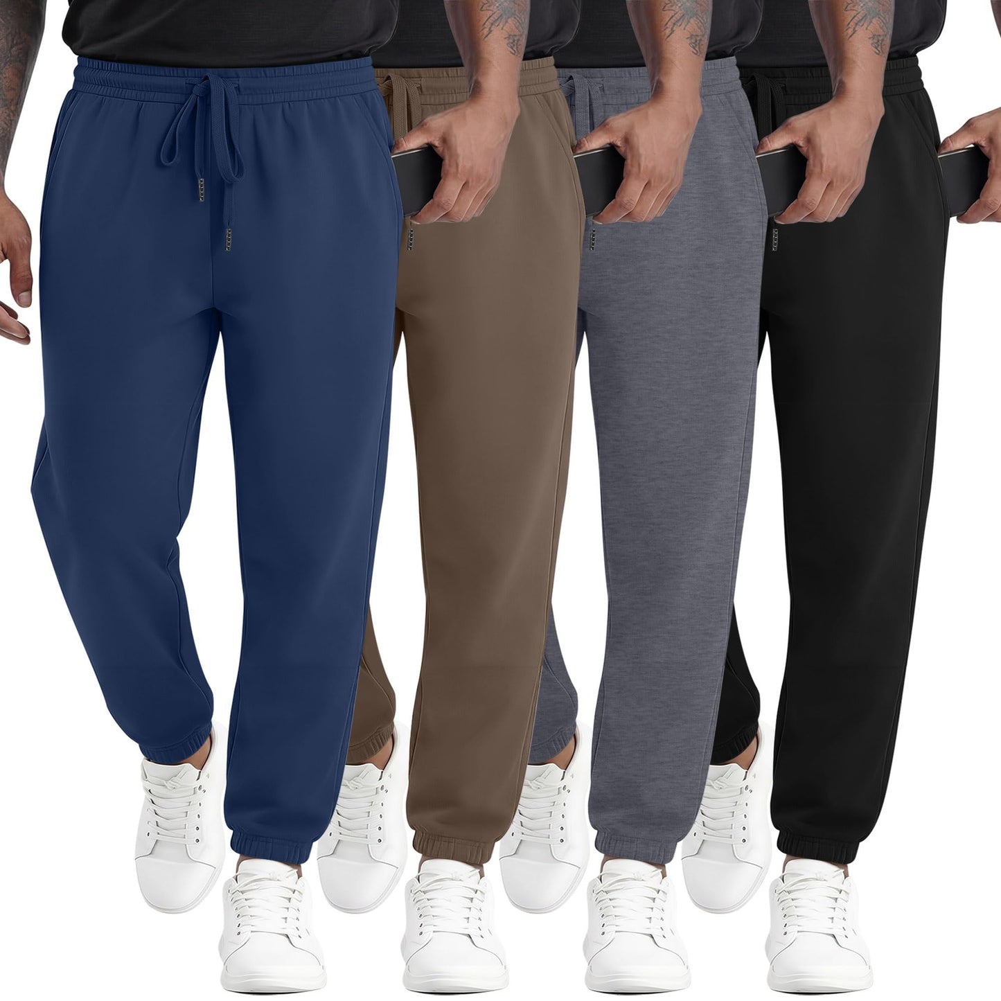 August Alley 4 Pack Mens Athletic Joggers Gym Workout Running Sweatpants Lounge Drawstring Track Sweat Pants with Pockets