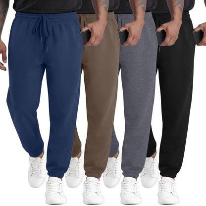 August Alley 4 Pack Mens Athletic Joggers Gym Workout Running Sweatpants Lounge Drawstring Track Sweat Pants with Pockets