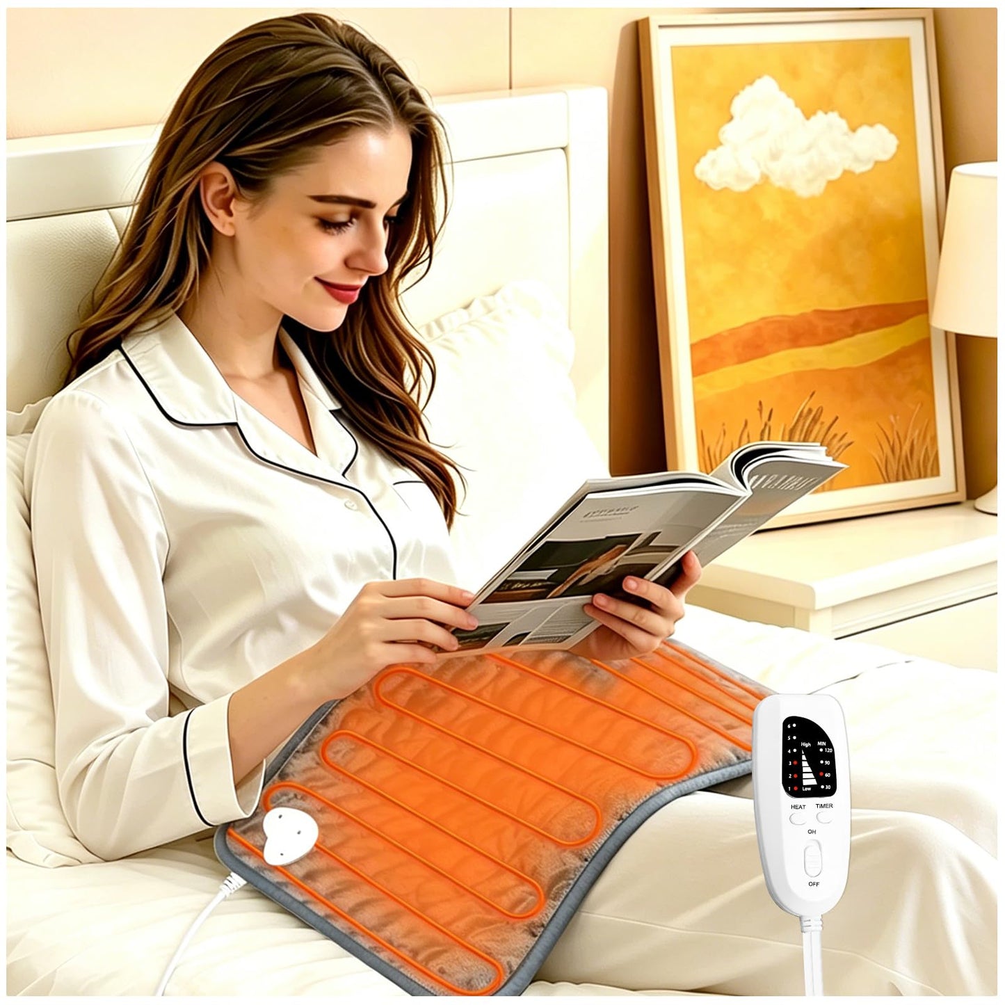 Electric Heating pad with 6 Heat Settings, Auto Shut Off, Dry Electric Heating for Back Neck Knee Arms Legs Shoulder Heat Pads for Christmas Birthday Father Mother's Day (24"X12", Gray Green)