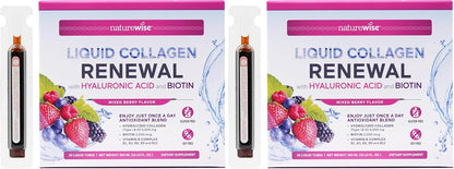 NatureWise Hydrolyzed Liquid Collagen for Women & Men 4000mg - High Absorption, Type 1 & 3 Peptides with Biotin + Vitamin C + Vitamin B Complex & Hyaluronic Acid -Mixed Berry - 10 Tubes[10 Day Supply]