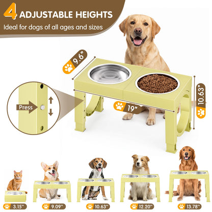 XIAZ Elevated Dog Bowls Large Breed Raised Dogs Bowl Stand Large/Medium Sized Dog Stainless Steel Food Water Bowl Stands 5 Heights Adjustable 9/11/12/14in Black Pet Feeder Dish Station