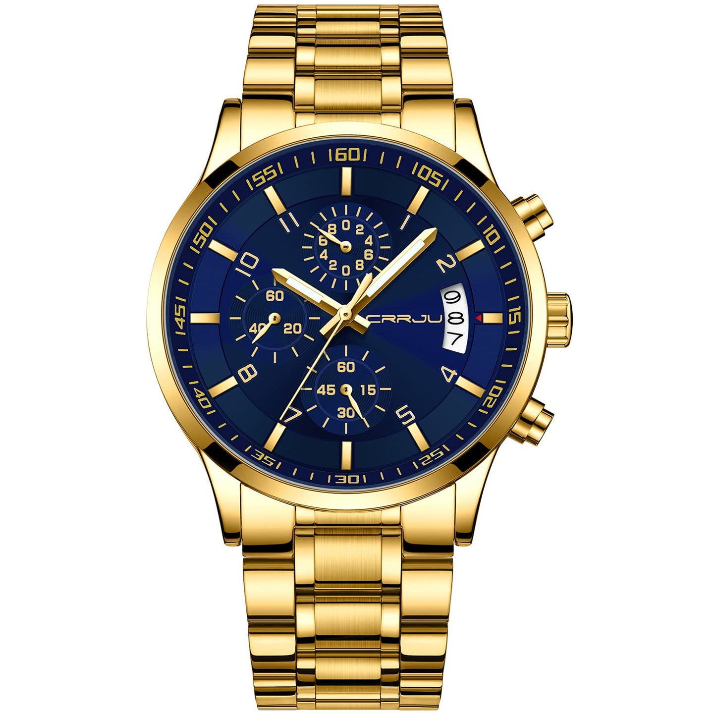 CRRJU Men's Fashion Stainless Steel Watches Date Waterproof Chronograph Wristwatches,Black Steel Band Waterproof Quartz Watch for Men