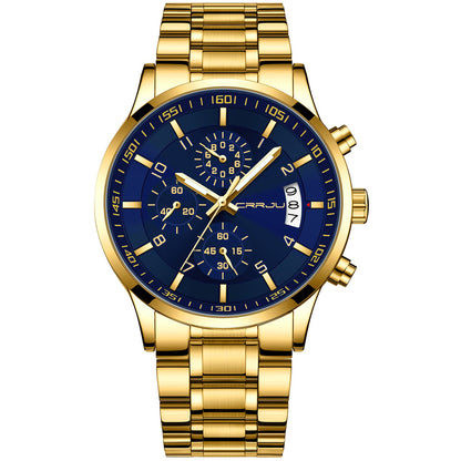 CRRJU Men's Fashion Stainless Steel Watches Date Waterproof Chronograph Wristwatches,Black Steel Band Waterproof Quartz Watch for Men