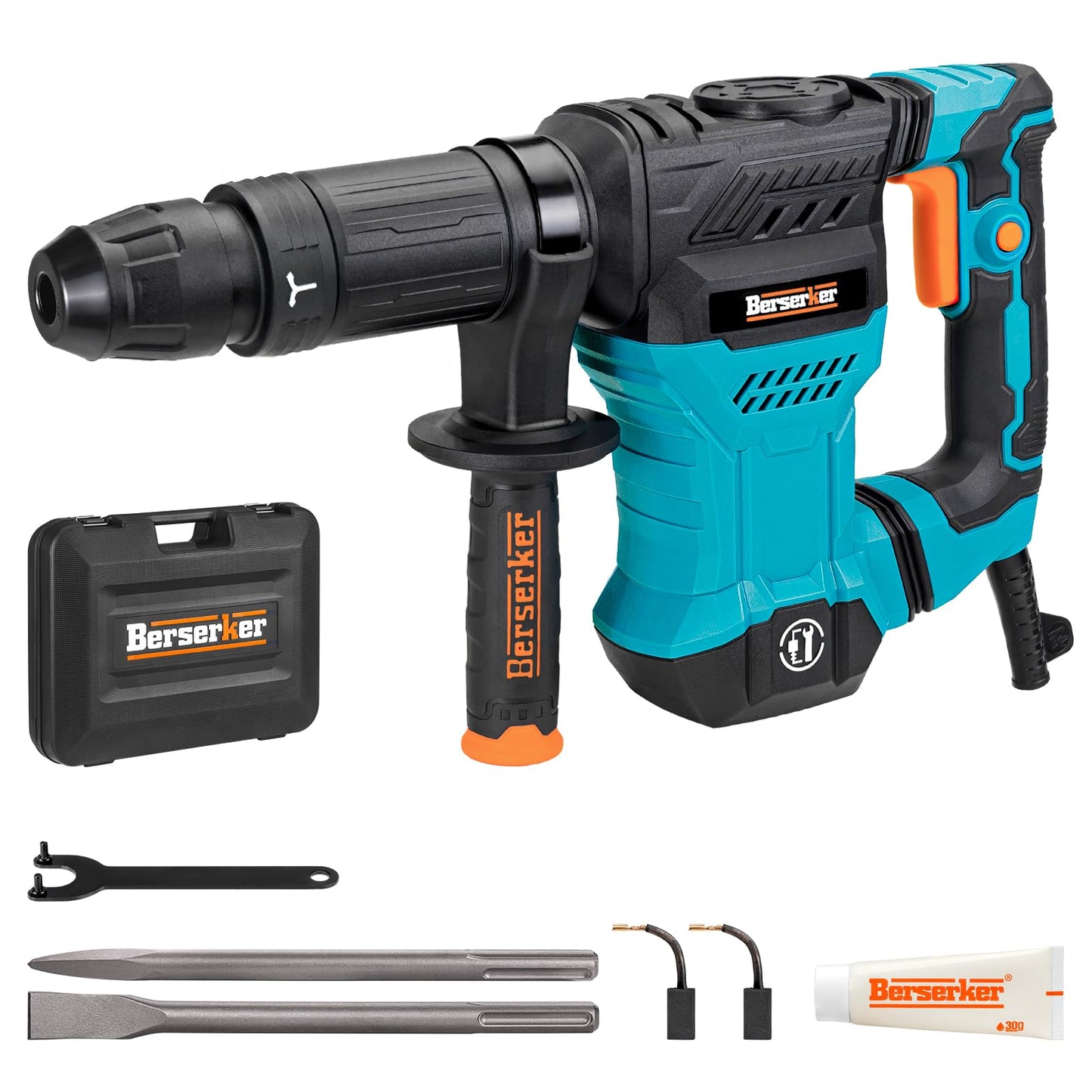 Berserker 1300W 12-Pound SDS-Max Demolition Jack Hammer 45HM,11-Amp Corded | Small Lightweight Electric Concrete Breaker for Tile Removal with Vibration Control,Trigger Lock,Carrying Case & 2 Chisels