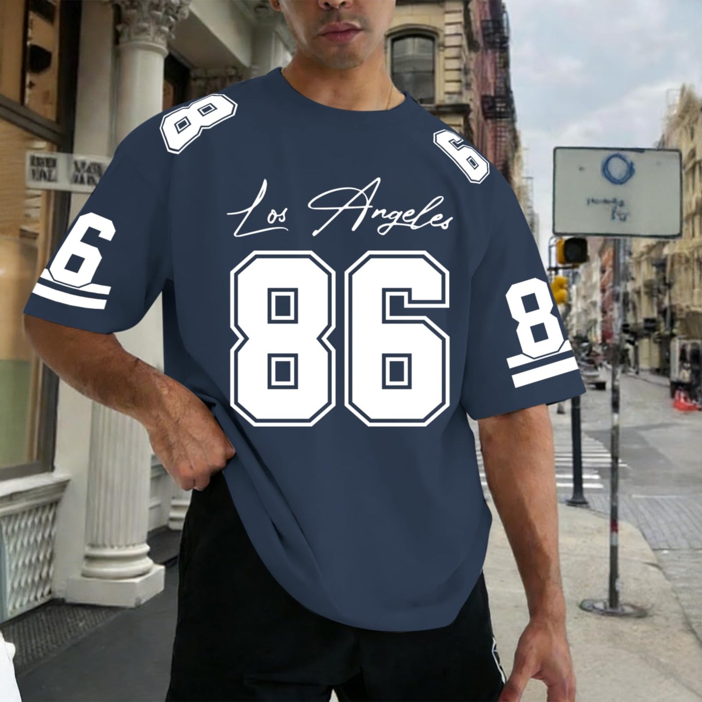 Graphic Tees Men Oversized Streetwear Tshirts for Men Number Los Angeles Print Jerseys Shirt Casual Tee Top