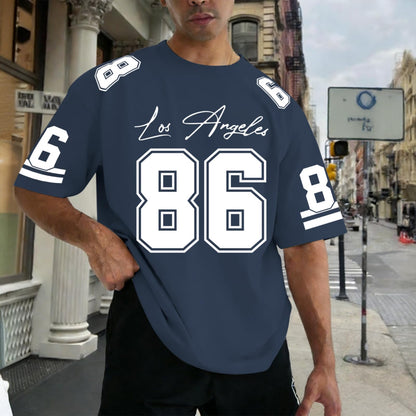 Graphic Tees Men Oversized Streetwear Tshirts for Men Number Los Angeles Print Jerseys Shirt Casual Tee Top