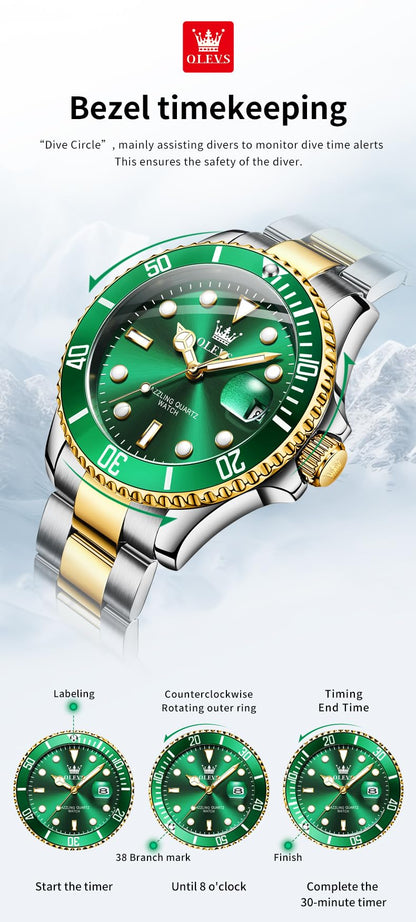 OLEVS Luxury Watches for Men Big Face Stainless Steel Business Dress Analog Quartz Watch with Day Waterproof Luminous Mens Wrist Watch