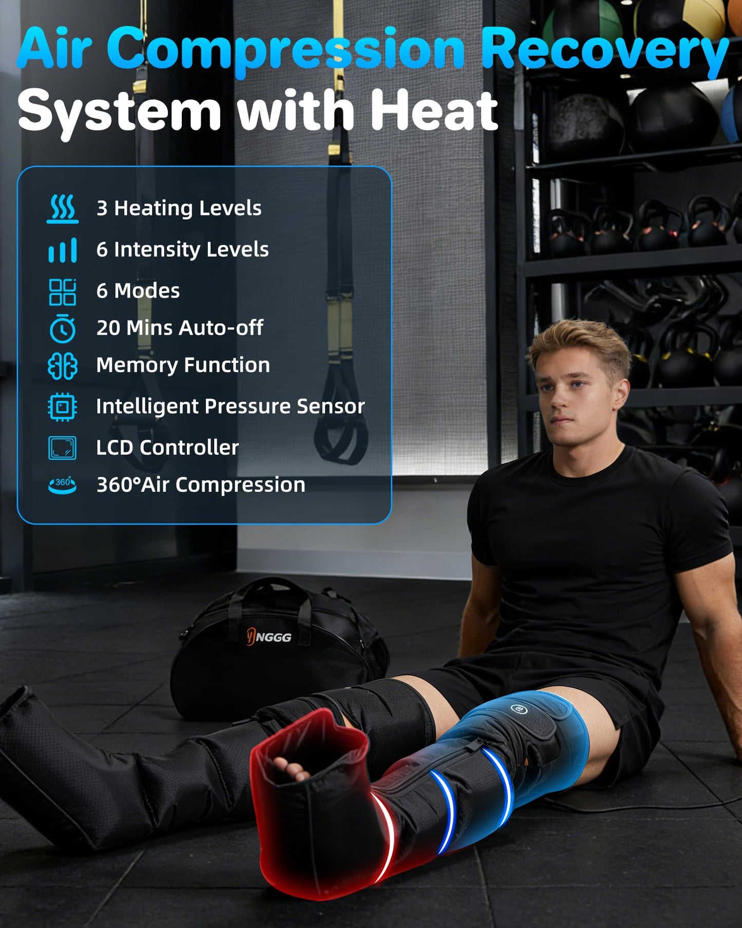 YINGGG Leg Massager with Heat and Compression - Foot and Calf Massage Sleeve with 3 Heat, 6 Intensities, 6 Modes, Compression Boots for Circulation and Pain Relief