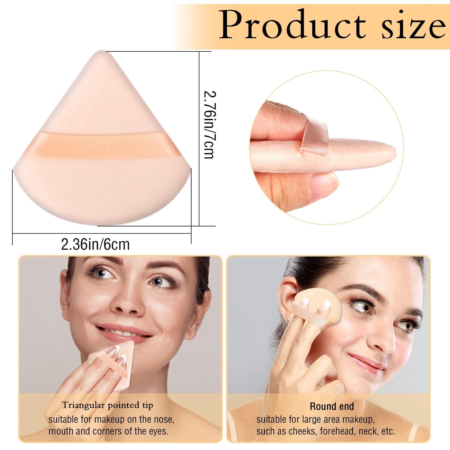 Pimoys 6 Pieces Powder Puff, Face Makeup Sponge Soft Velour Triangle Powder Puffs Beauty Sponge for Loose Powder (Black, Pink)