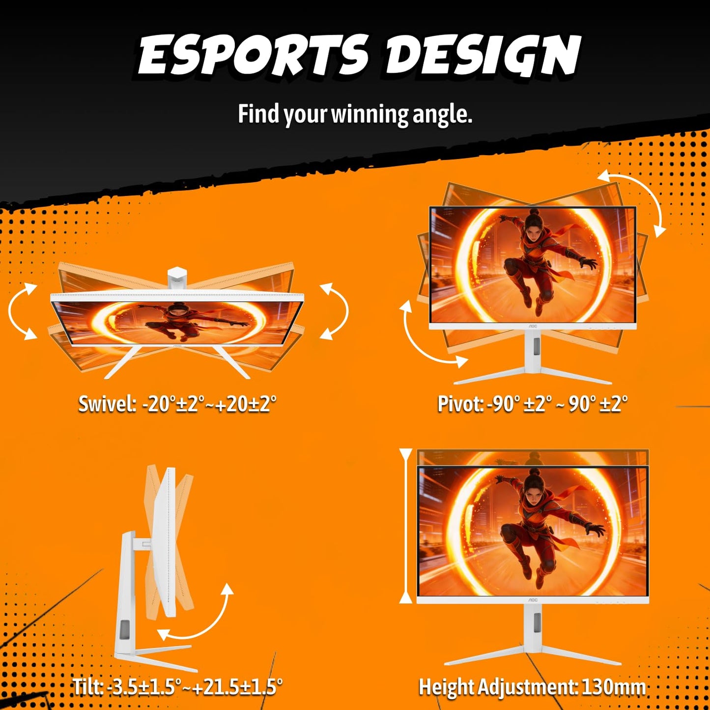 AOC 27 Inch QHD Gaming Monitor 240Hz 0.3ms, Overclock 260Hz, IPS, 2560x1440, G-Sync Compatible, HDR Ready, DisplayPort 1.4 HDMI 2.0, VESA Mount, 3-Year Zero-Bright-Dot, Q27G41ZE