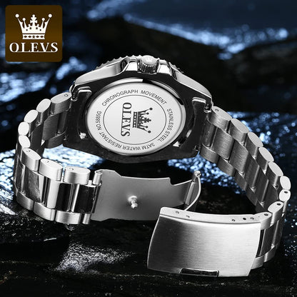 OLEVS Luxury Watches for Men Big Face Stainless Steel Business Dress Analog Quartz Watch with Day Waterproof Luminous Mens Wrist Watch
