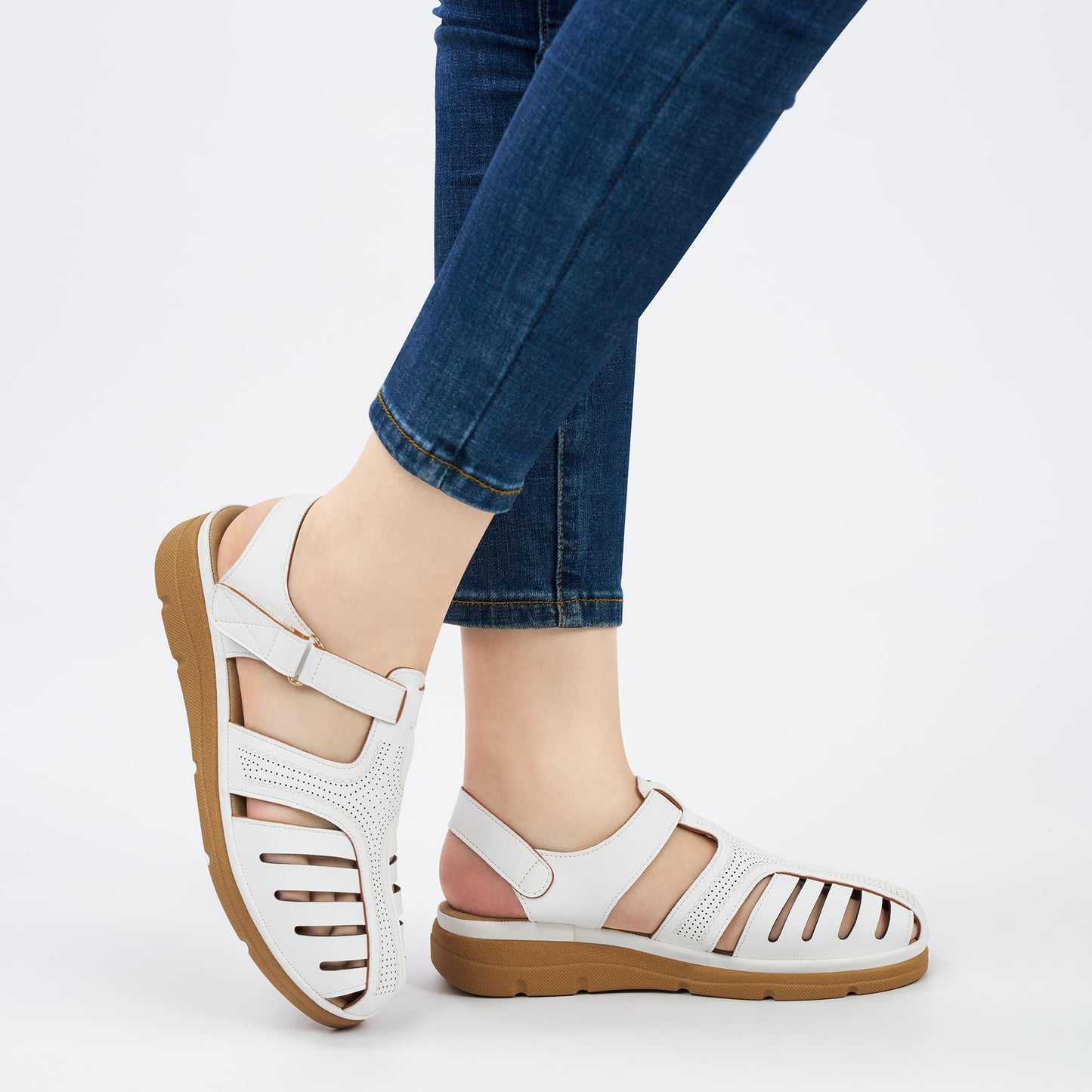 Womens Summer Flat Sandals: Comfortable Closed Toe Dressy Flats Sandals Ankle Strap Casual Outdoor Fisherman Walking Sandal