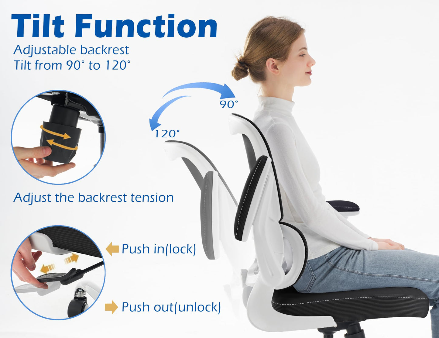 TRALT Ergonomic Office Chair - Desk Chair with Adjustable Lumbar Support Computer Chair - Mesh Comfy Chair with Flip-up Armrests - Gaming Chairs for Adults Home Office (Leather, White)