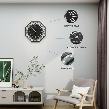 Modern Wall Clocks for Living Room Decor 12in Black Wall Clock Silent Non-Ticking Quartz Battery Operated for Office Kitchen Bedroom Bathroom Minimalist Small Clock Decoration Easy to Read