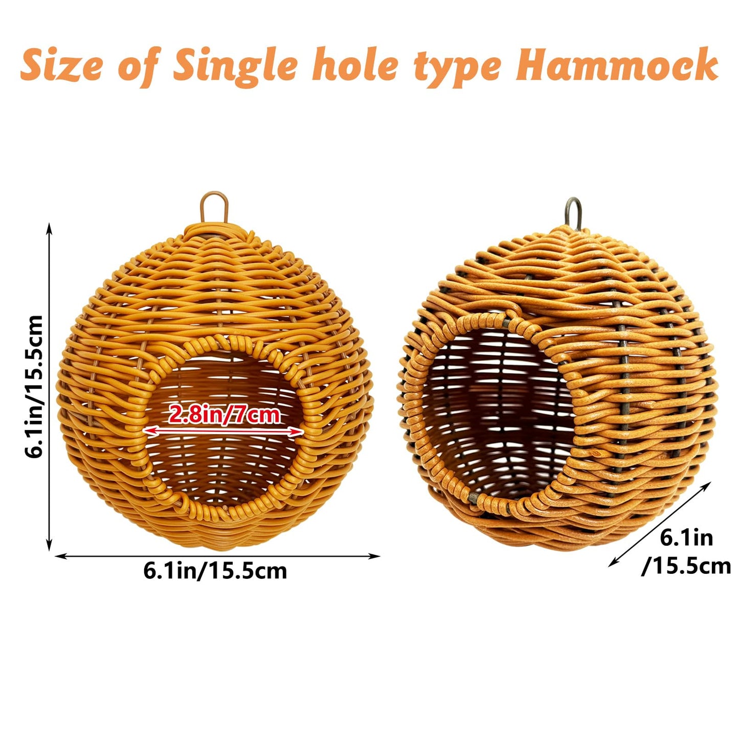 BNOSDM Rattan Bird Nest Parrot Nesting House Parakeet Nesting Soft Lovebird Warm Bed Sleeping for Parrots Bird Cage Accessories for Cockatiels Budgerigars Finches Canaries (Single-Hole Style)