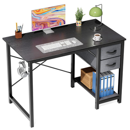 Sweetcrispy 47 Inch Computer Desk with Drawers for Home Office Writing Desk X Shaped Reinforcement Wood Surface Adjustable Position Modern Study Work Side Hook Metal Frame Storage Station Rust
