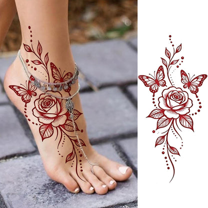 12 Sheets Beautiful Butterfly Flowers Temporary Tattoos For Women Feet Hands Body Art, Realistic Rose Peony Floral Fake Tattoo Sticker For Legs Ankle, Waterproof Lily Dreamcatcher Temp Tatoos Decals