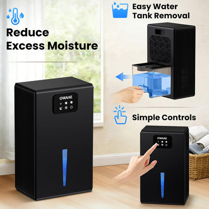 Dehumidifier, 1000 sq.ft Quiet Dehumidifiers for Home Bedroom Basement Bathroom with 95oz Water Tank, Sleep Mode Auto Shut-Off 7 Colors LED Light, Black