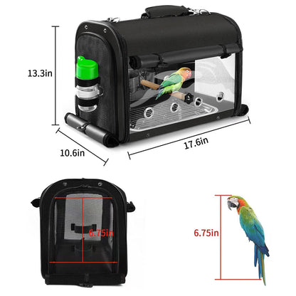 Bird Carrier Bag with Stand, Lightweight Backpack for Parrot, Portable Cockatiel Travel Cage with Accessories, Pet Transparent Breathable Carrier, Gray