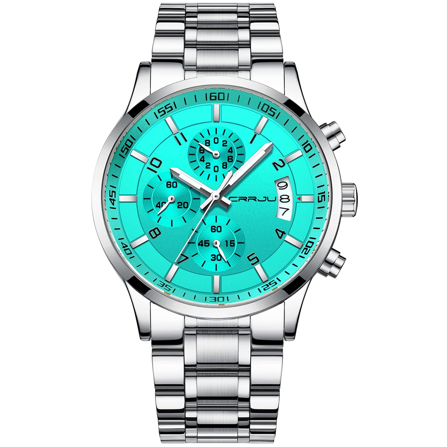 CRRJU Men's Fashion Stainless Steel Watches Date Waterproof Chronograph Wristwatches,Black Steel Band Waterproof Quartz Watch for Men