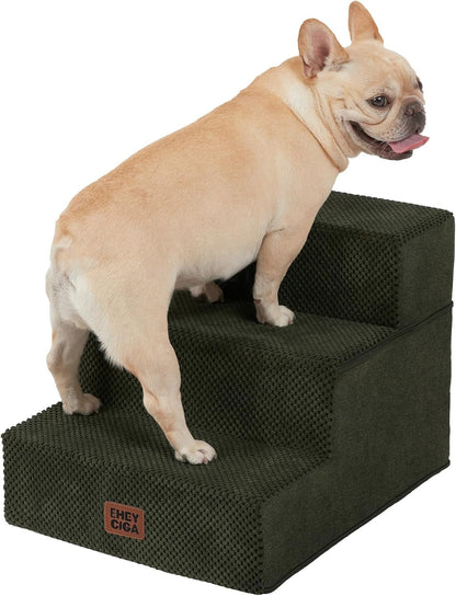 EHEYCIGA Dog Stairs for Small Dogs 13.5" H, 3-Step Dog Steps for Couch Sofa and Chair, Pet Steps for Medium Cats, Non-Slip Balanced Pet Ramp Indoor, Grey