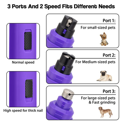 Casfuy Dog Nail Grinder Upgraded - Professional 2-Speed Whisper-Quiet Electric Pet Nail Trimmer Painless Paws Grooming & Smoothing for Small Medium Large Dogs & Cats (Dark Blue)