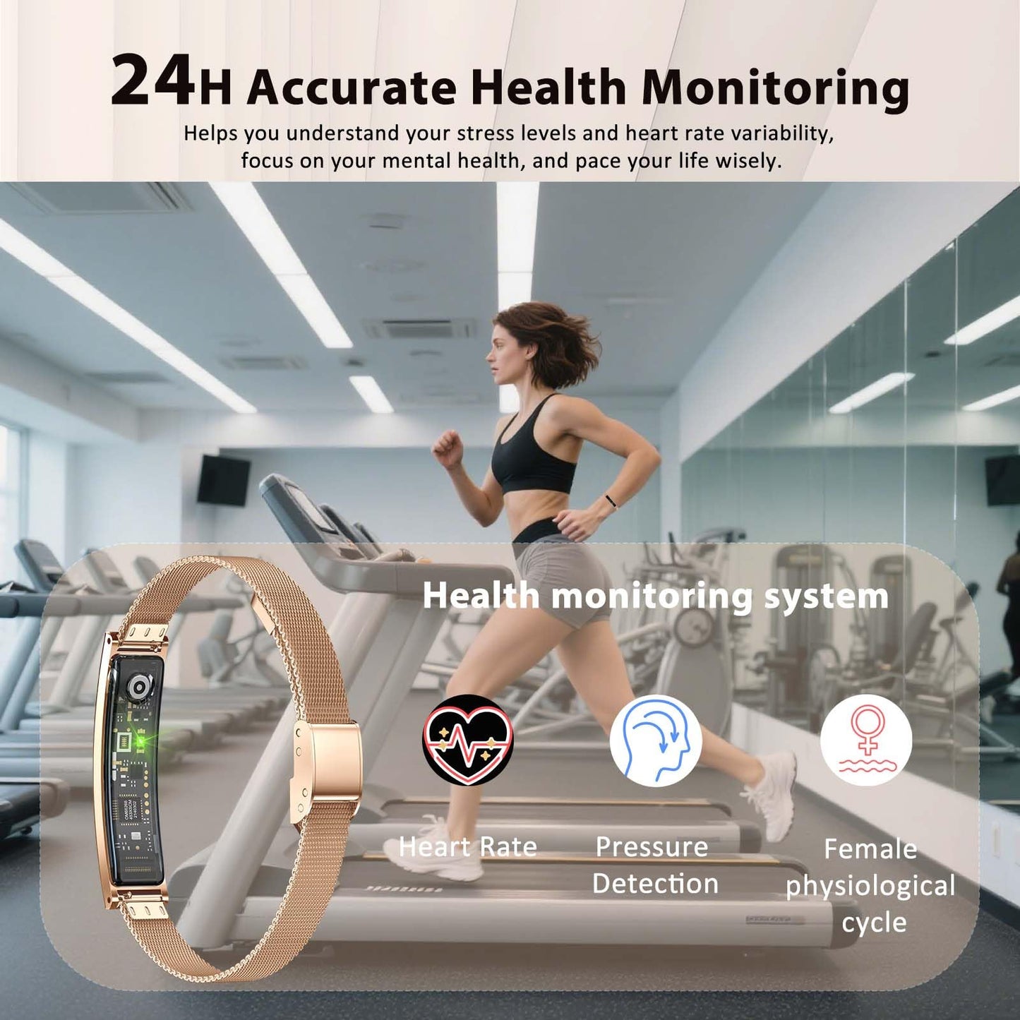 Smart Bracelet Fitness Health Tracker for Men Women with 2 Bands | 24/7 Heart Rate/Pressure Detection/Sleep Monitor, 5ATM Waterproof, Multiple Sport Modes, Android iOS Compatible