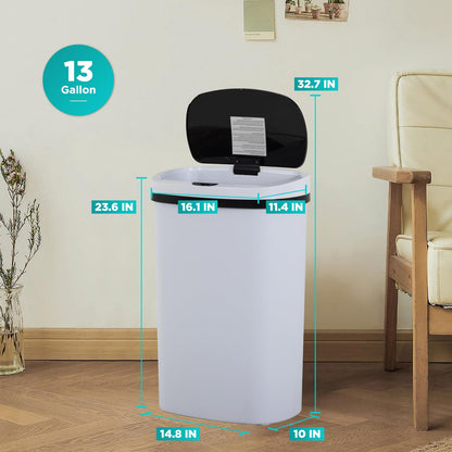 BestOffice | 13 Gallon Trash Can with Lid | Automatic Touchless Garbage Can | Odor Control | Modern Oval Design | Easy to Clean | Stainless Steel | Fits Any Kitchen, Bathroom, Office or Home