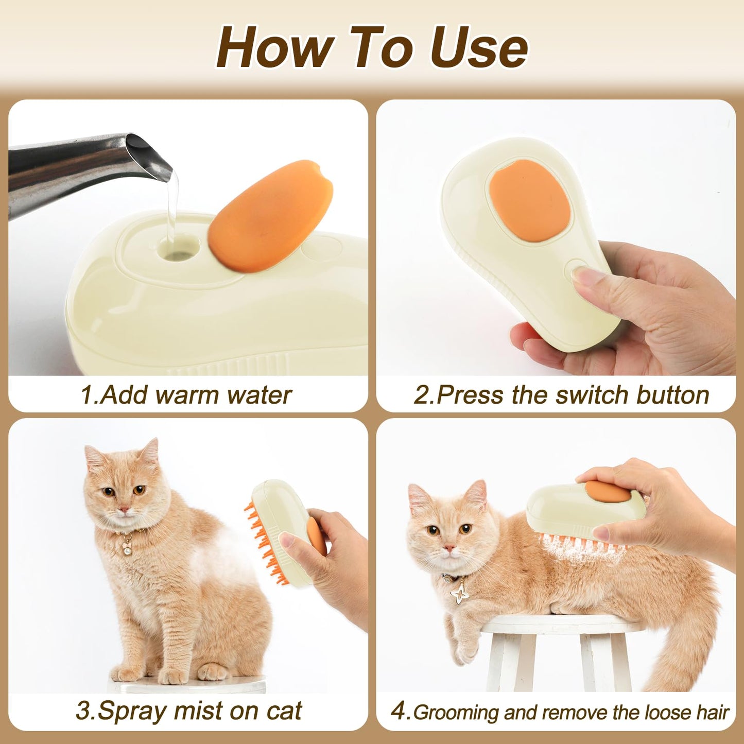 Cat Steam Brush, 3 In 1 Steamy Pet Brush, Silicone Massage Dog Hair Remover Comb, Spray Mist Grooming for Indoor Kittens (Mango Green)