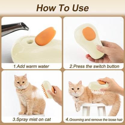 Cat Steam Brush, 3 In 1 Steamy Pet Brush, Silicone Massage Dog Hair Remover Comb, Spray Mist Grooming for Indoor Kittens (Mango Green)