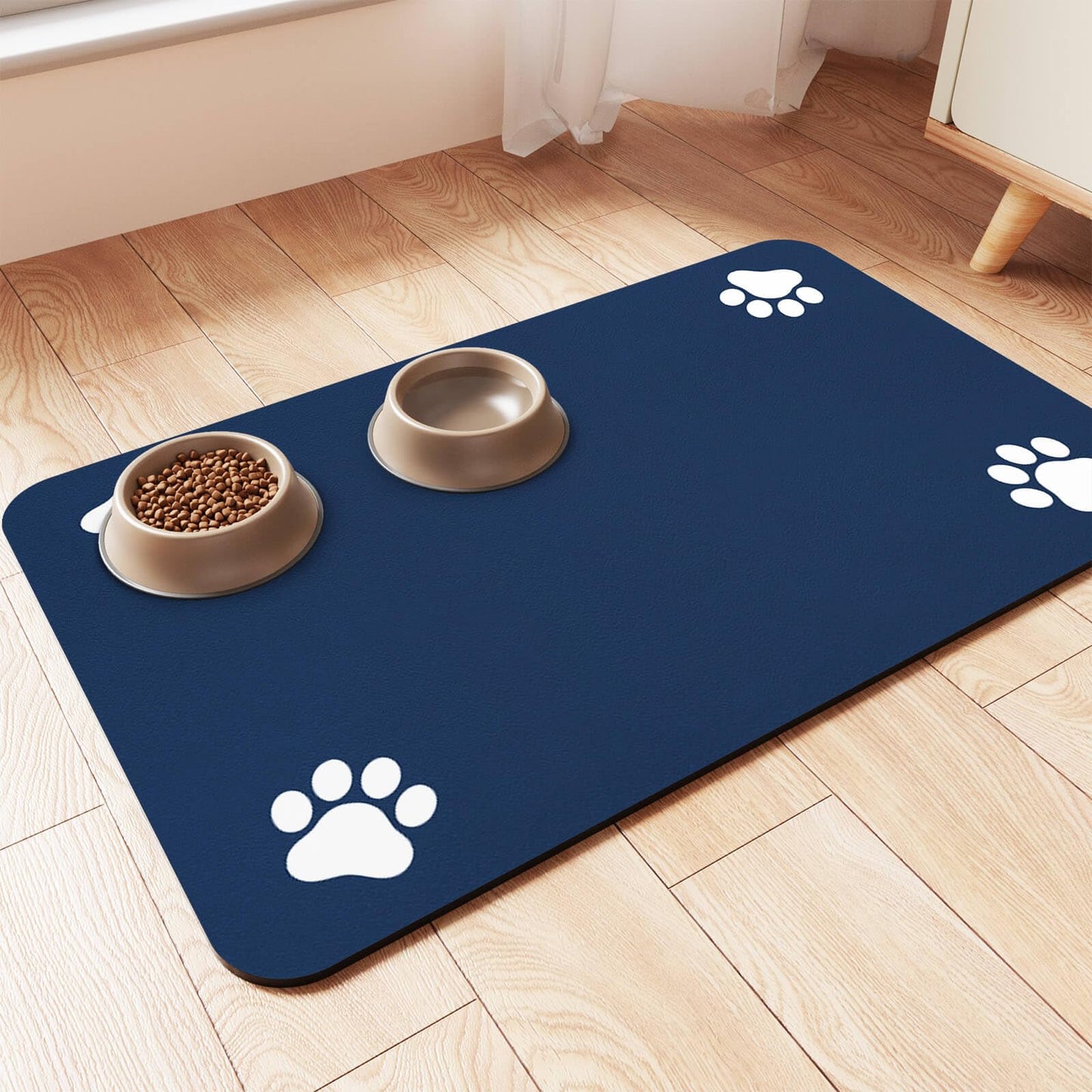 Pet Feeding Mat-Absorbent Pet Placemat for Food and Water Bowl, with Waterproof Rubber Backing, Quick Dry Water Dispenser Mat for Dog and Cat (20"x12", Striped Dark Gray)