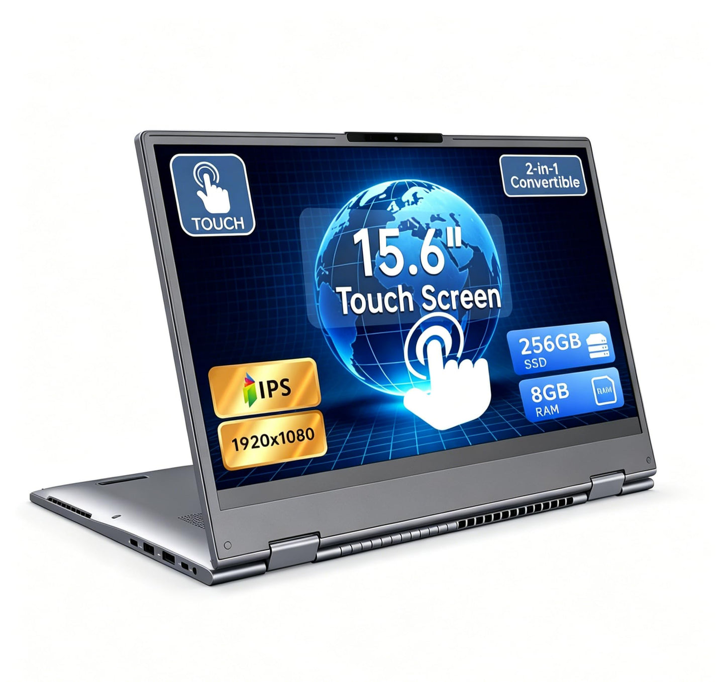 15.6" Yoga 2-in-1 Touchscreen Laptop Computer, AMD A9 Processor up to 3.2GHz, 8GB RAM 256GB SSD, Convertible Notebook with IPS FHD Display, USB-C, WiFi, Win11 Laptop for Work, Study & Home