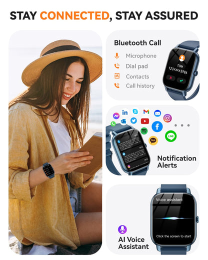 Smart Watches for Men Women, Fitness Tracker with Activity Counter/Sleep Monitor, IP68 Waterproof Smart Watch for Android iPhone iOS Compatible (Jet Black, 1.83)
