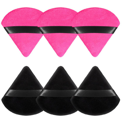 Pimoys 6 Pieces Powder Puff, Face Makeup Sponge Soft Velour Triangle Powder Puffs Beauty Sponge for Loose Powder (Black, Pink)