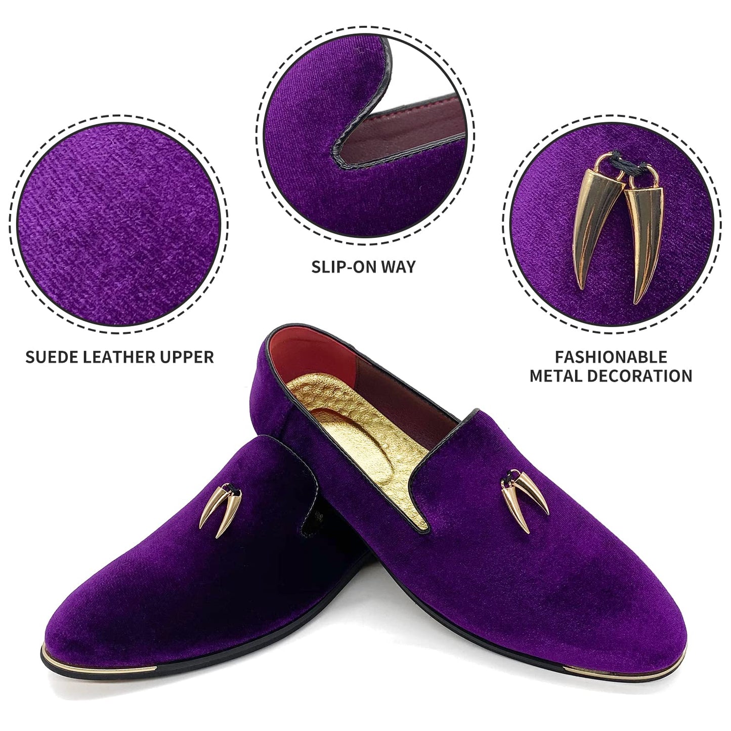 MHB Men's Multiple Colors Velvet Loafer Slip-on Tuxedo Dress Shoes Glitter Suede Smoking Slipper