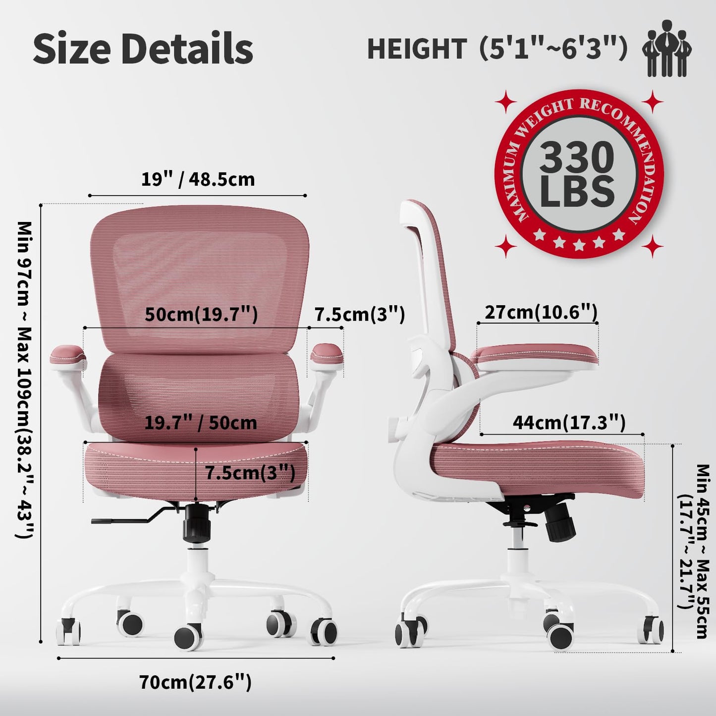 TRALT Ergonomic Office Chair - Desk Chair with Adjustable Lumbar Support Computer Chair - Mesh Comfy Chair with Flip-up Armrests - Gaming Chairs for Adults Home Office (Leather, White)