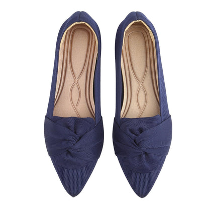 HIULYCENCE Flats for Womens Pointed Toe Ballet Flats with Bow Comfortable Knit Dressy Flats