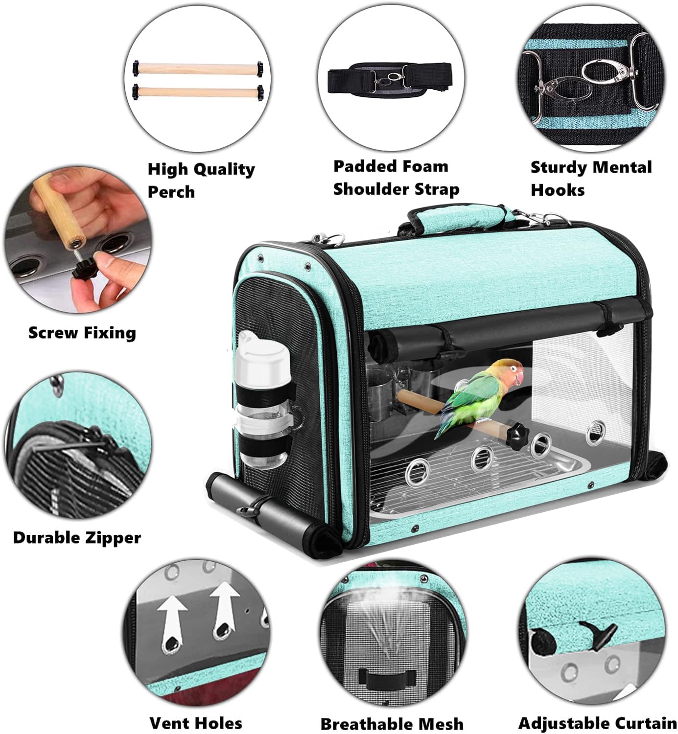 Bird Carrier Bag with Stand, Lightweight Backpack for Parrot, Portable Cockatiel Travel Cage with Accessories, Pet Transparent Breathable Carrier, Gray