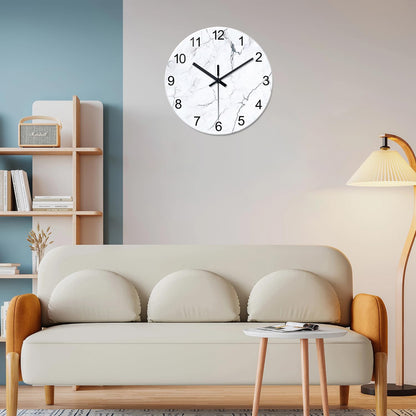White Marble Glass Wall Clocks Battery Operated 12 Inch Abstract Decorative Analog Wall Clocks for Living Room Bedroom Office Silent Wall Clock Modern