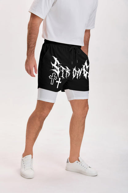 QJQ Men's 2 in 1 Goth Graphic Drawstring Elastic Waist Shorts Summer Casual Workout Athletic Gym Track Shorts
