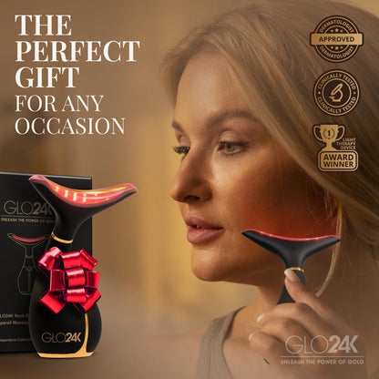 GLO24K LED Facial Massager for Face & Neck – Beauty Wand with LED Light, Vibration & Warm Massage – Cosmetic Skincare Tool