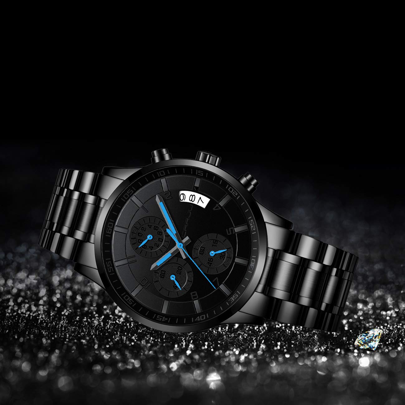 CRRJU Men's Fashion Stainless Steel Watches Date Waterproof Chronograph Wristwatches,Black Steel Band Waterproof Quartz Watch for Men