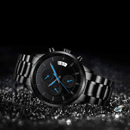 CRRJU Men's Fashion Stainless Steel Watches Date Waterproof Chronograph Wristwatches,Black Steel Band Waterproof Quartz Watch for Men