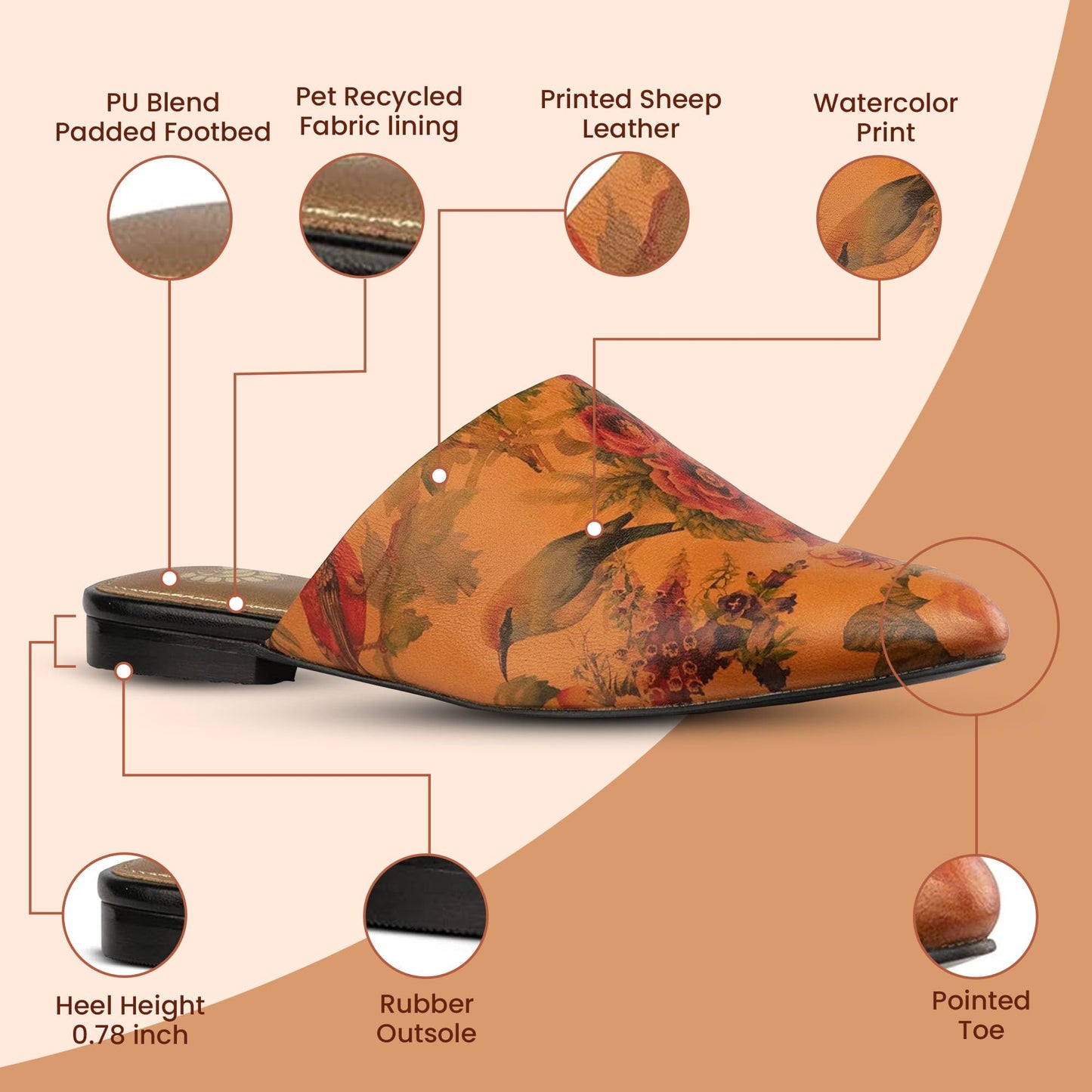 JATAREA Women's Flat Mules | Round Toe Genuine Printed Leather Slip-Ons for Any Summer Outing Shoes