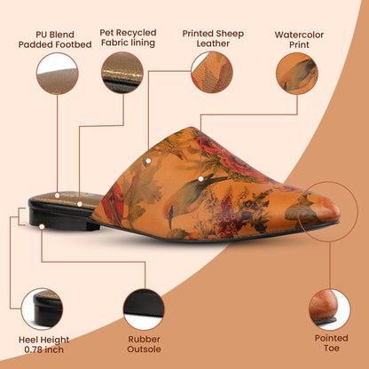 JATAREA Women's Flat Mules | Round Toe Genuine Printed Leather Slip-Ons for Any Summer Outing Shoes