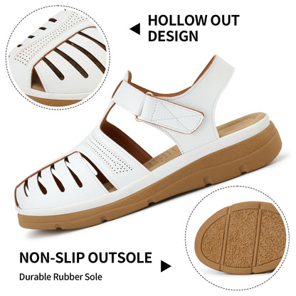 Womens Summer Flat Sandals: Comfortable Closed Toe Dressy Flats Sandals Ankle Strap Casual Outdoor Fisherman Walking Sandal