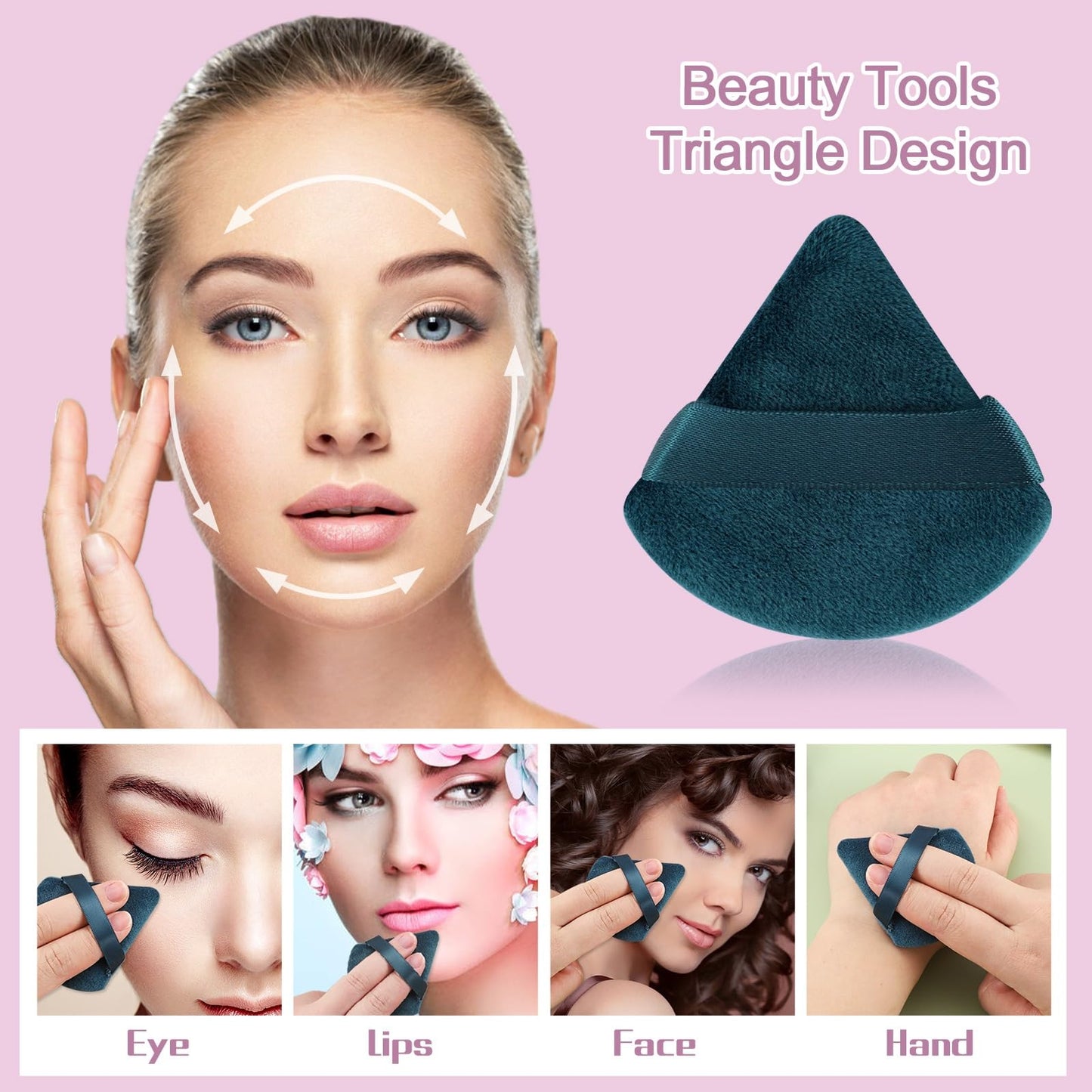 Pimoys 6 Pieces Powder Puff, Face Makeup Sponge Soft Velour Triangle Powder Puffs Beauty Sponge for Loose Powder (Black, Pink)