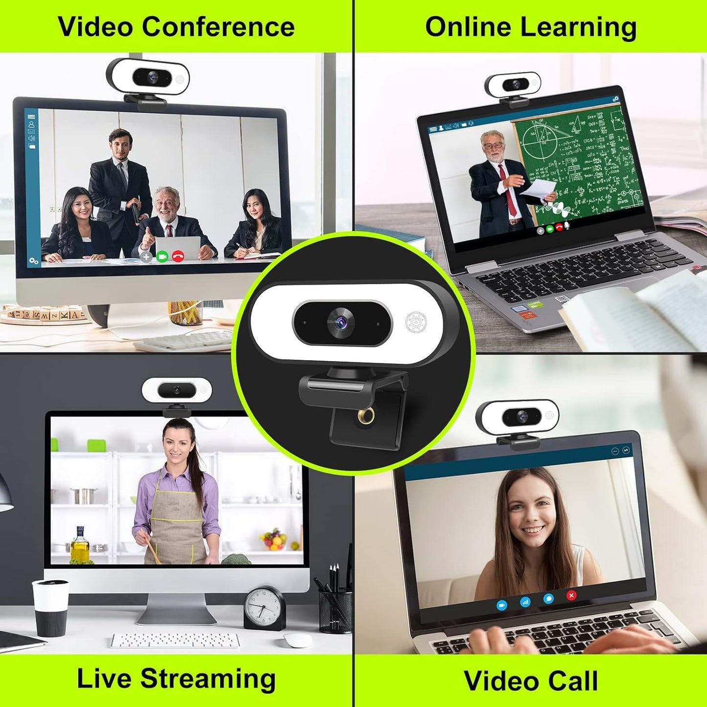 ToLuLu Streaming Webcam 2K 50FPS Web Cam, LED RGB Webcam with Microphone and Light, Autofocus Computer Camera with Cover and Tripod, Plug-Play USB Web cam for PC Desktop/MacBook Gaming Video Calling