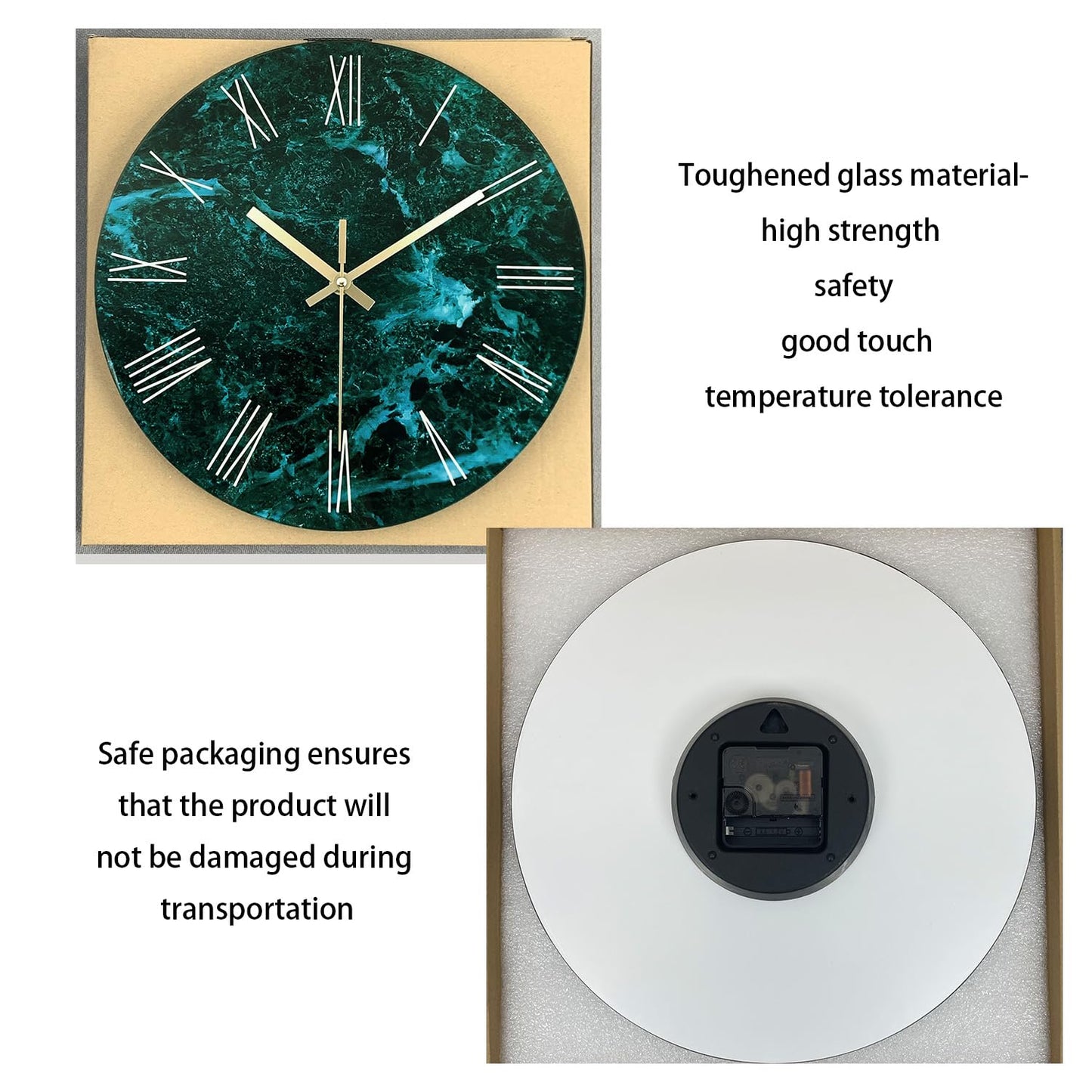 White Marble Glass Wall Clocks Battery Operated 12 Inch Abstract Decorative Analog Wall Clocks for Living Room Bedroom Office Silent Wall Clock Modern